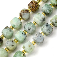 Natural Chrysoprase Beads Strands, with Seed Beads, Faceted Cube, 8~9x8~9x8~9mm, Hole: 0.9~1mm, about 35~39pcs/strand, 14.80''~15.16''(37.6~38.5cm)(G-Q010-A19-01)