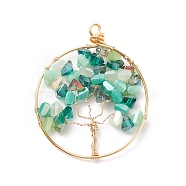 Electroplate Glass Pendants, with Real 18K Gold Plated Tone Eco-Friendly Copper Wire, Ring with Tree, Aquamarine, 47~50x38~39x5~6mm, Hole: 2.5~4.5mm(PALLOY-JF01546-03)