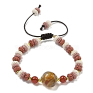 Dyed Natural Lava Rock Rondelle Braided Bead Bracelets, Dyed Natural Agate Link Bracelets for Women Men, Dark Red, Inner Diameter: 2~3-1/8 inch(5~8cm)(BJEW-Z026-01E)