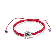 Resin Evil Eye & Alloy Braided Bead Bracelet, Adjustable Bracelet for Women, Lotus Pattern, Inner Diameter: 2~4-1/8 inch(5~10.3cm), Lotus: 14.5x20x6mm(BJEW-JB08494-06)