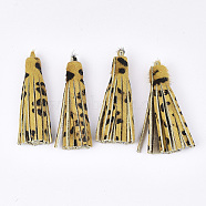 Eco-Friendly Cowhide Leather Tassel Big Pendants, Leopard Print Pattern, Gold, 59x9mm, Hole: 1.5mm(X-FIND-S301-36D)