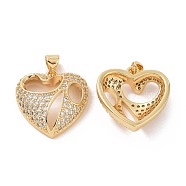 Brass Micro Pave Cubic Zirconia Pendants, Hollow Heart Charm, Real 18K Gold Plated, 19.5x19x6mm, Hole: 3.5x4mm(ZIRC-I063-05G)