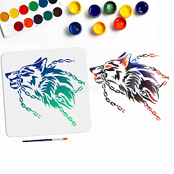 MAYJOYDIY US 1 Pc PET Hollow Out Drawing Painting Stencils, for DIY Scrapbook, Photo Album, with 1Pc Art Paint Brushes, Wolf, 300x300mm(DIY-MA0002-21C)