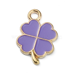 Alloy Enamel Pendants, Golden, Clover, Medium Purple, 18x12x1.3mm, Hole: 1.8mm(ENAM-CJC0006-45D)