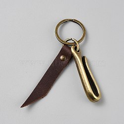 Cowhide Keychains, with Alloy Charms and Iron Rings, Coconut Brown, 105mm(KEYC-WH20005-016A)