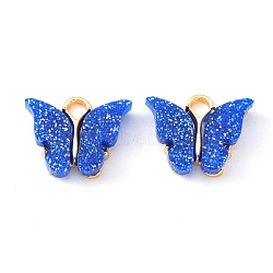 Alloy Enamel Pendants with Glitter Powder and Zinc Alloy Hanging Plating, Butterfly, Light Gold, Blue, 13x15x3.5mm, Hole: 2.0mm(ENAM-R056-01F)