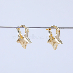 Five-Star Brass Hoop Earrings, Golden, 19.1x16.2mm(FT9728)