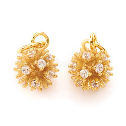 Brass Micro Pave Cubic Zirconia Charms, with Jump Rings, Flower, Clear, Real 18K Gold Plated, 9.5x7mm, Jump Ring: 5x0.7mm, Hole: 3.5mm(KK-I672-19G)
