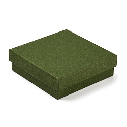 Cardboard Paper Jewelry Storage Boxes with Sponge, Gift Package Supplies, Square, Dark Olive Green, 9.2x9.2x2.9cm(CON-P023-01E-01)