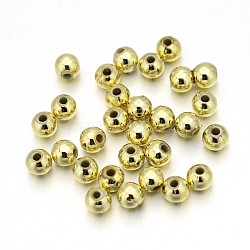 Plating Acrylic Beads, Round, Golden, about 4mm in diameter, hole: 1mm, about 1400pcs/50g(X-PL681-2)