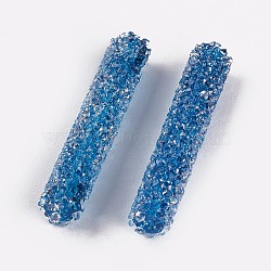 Glass Rhinestone Beads, For DIY Jewelry Craft Making, Tube, Aquamarine, 32~33x6mm, Hole: 0.8mm(X-GLAA-P046-B07)
