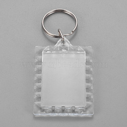 Acrylic Keychain, with Iron Split Key Rings, Rectangle, Clear, 86mm, Pendants: 56x48.5x5.5mm(KEYC-WH0016-02F)