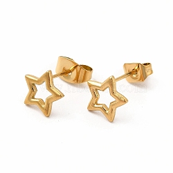 304 Stainless Steel Hollow Out Star Stud Earrings for Women, Real 18K Gold Plated, 7.5x8mm, Pin: 0.7mm(EJEW-C004-05G)