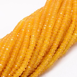 Dyed Natural Malaysia Jade Rondelle Beads Strands, Faceted, Goldenrod, 4x2~3mm, Hole: 1mm, about 110~115pcs/strand, 14 inch(G-E316-2x4mm-30)