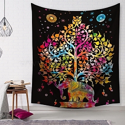 Polyester Tree of Life & Elephant Pattern Wall Hanging Tapestry, Rectangle Tapestry for Bedroom Living Room Decoration, Colorful, 15x13cm(TREE-PW0003-28B-02)