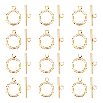 12Pcs 304 Stainless Steel Toggle Clasps, Round Ring, Real 18K Gold Plated, Ring: 23x18x2.5mm, Hole: 3mm, Bar: 25x7.5x2.5mm, Hole: 3mm