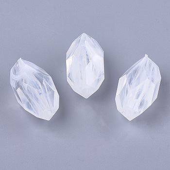 Acrylic Beads, Imitation Gemstone, Faceted, Oval, Clear & White, 27x15x15mm, Hole: 3mm, about 135pcs/500g