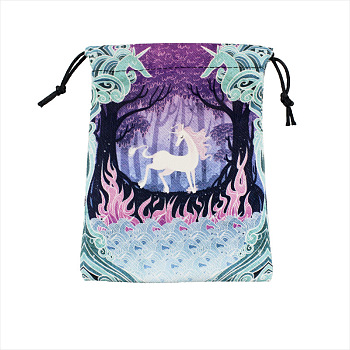 Printed Lint Packing Pouches Drawstring Bags, Rectangle, Unicorn Pattern, 18x13cm