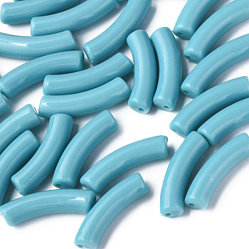 Opaque Acrylic Beads, Curved Tube, Dark Turquoise, 32x10x8mm, Hole: 1.8mm