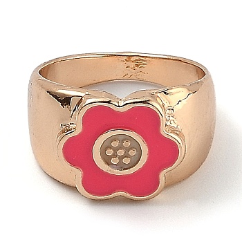 (Jewelry Parties Factory Sale)Alloy Enamel Finger Rings, Flower, Linght Gold, Cerise, US Size 6, Inner Diameter: 16.8mm