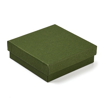 Cardboard Paper Jewelry Storage Boxes with Sponge, Gift Package Supplies, Square, Dark Olive Green, 9.2x9.2x2.9cm