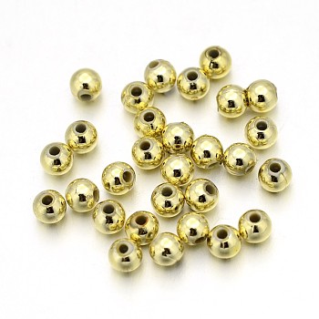 Plating Acrylic Beads, Round, Golden, about 4mm in diameter, hole: 1mm, about 1400pcs/50g