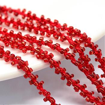 Seed Bead Cords, with Polyester Cords, 6-Ply, Round Hole, Red, 6mm, about 32.8 yards(30m)/bundle