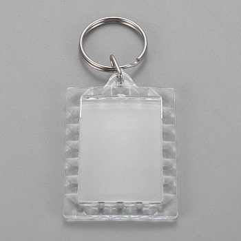 Acrylic Keychain, with Iron Split Key Rings, Rectangle, Clear, 86mm, Pendants: 56x48.5x5.5mm