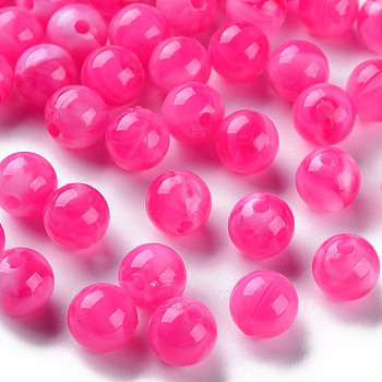 Acrylic Beads, Imitation Gemstone, Round, Deep Pink, 8mm, Hole: 1.8mm, about 2000pcs/500g