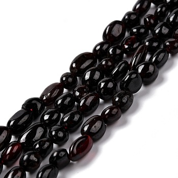 Natural Garnet Beads Strands, Tumbled Stone, Nuggets, 5~10.5x5~6.5x4~5.5mm, Hole: 1mm, about 53~54pcs/strand, 15.16~15.35 inch(38.5~39cm)