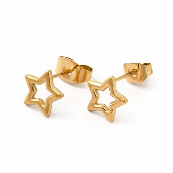 304 Stainless Steel Hollow Out Star Stud Earrings for Women, Real 18K Gold Plated, 7.5x8mm, Pin: 0.7mm
