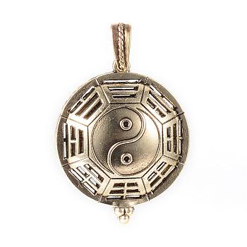 Feng Shui Alloy Diffuser Locket Pendants, with Magnetic, Flat Round with Yin Yang, Antique Bronze, 43x35x16mm, Hole: 7x4mm