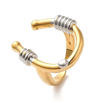 U-Shape Brass Open Cuff Rings for Women, Platinum & Golden, 24mm, Adjustable