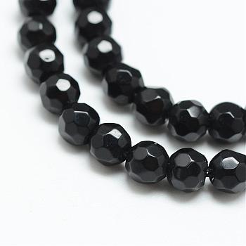 Natural White Jade Bead Strands, Dyed, Faceted, Round, Black, 4mm, Hole: 1mm, about 88~89pcs/strand, 14.37~14.57 inch(36.5~37cm)