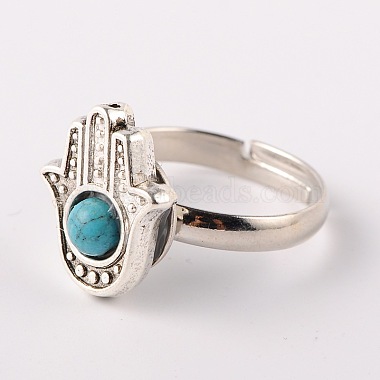 Tibetan Style Natural & Synthetic Mixed Stone Cuff Rings(RJEW-JR00126)-2