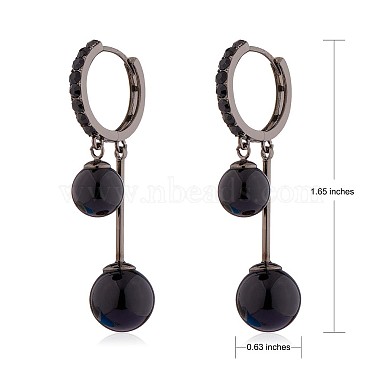 Black Cubic Zirconia Double Ball Dangle Hoop Earrings(JE1026A)-2