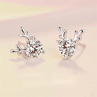 Pendientes de plata de ley antideslustre 925 con diamantes de imitación de moissanita(AJEW-U007-04P)-2