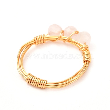 Copper Wire Wrapped Natural Rose Quartz Braided Bead Rings for Women(RJEW-JR00393-01)-5
