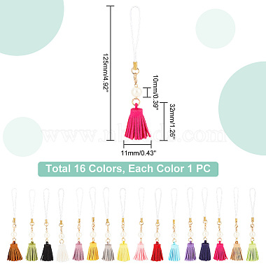 WADORN 16Pcs 16 Colors Faux Suede Polyester Tassel Pendant Decorations(AJEW-WR0001-35)-2