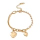 PVD Vacuum Plating Double Heart Charms Bracelet with 304 Stainless Steel Chains for Women(STAS-P304-09G)-1