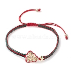Adjustable Nylon Braided Bead Bracelets, Christmas Tree Brass Bracelets for Women, Red, Green, Inner Diameter: 2-1/4~3-1/8 inch(5.7~8cm)(BJEW-TA00513)