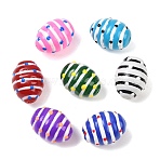 Glass Imitation Jade Beads, Hand Painted Beads, Oval with Stripe, with Enamel, Mixed Color, 16x12mm, Hole: 1.6~2mm(GLAA-L051-02)
