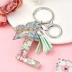 Resin & Acrylic & Faux Suede Tassel Keychain, with Alloy Clasp and Iron Rings, Letter L, 0.9cm(KEYC-YW00126-12)