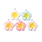 Opaque Resin Pendants, Frangipani Flower, with Platinum Iron Loop, Mixed Color, 31~31.5x27.5~28.5x6~6.5mm, Hole: 2mm, 10pcs/bag(FIND-Z107-03P)