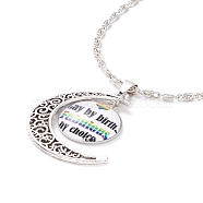 Rainbow Pride Necklace, Gay By  Birth Fabulous By Choice Flat Round & Moon Pendant Necklace for Men Women, Antique Silver & Platinum, Word, 18.31 inch(46.5cm)(NJEW-F291-01I)