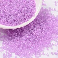 Cylinder Seed Beads, Frosted AB Colors, Round Hole, Uniform Size, Violet, 2x1.5mm, Hole: 0.8mm, about 888pcs/10g(X-SEED-H001-F01)