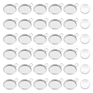 DIY Pendant Making Kits, with 304 Stainless Steel Pendant Cabochon Settings and Transparent Glass Cabochons, Stainless Steel Color, Cabochon Settings: 18x14x2mm, Hole: 2mm, 60pcs/set(DIY-UN0001-55P)