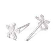 925 Sterling Silver Stud Earring Findings, with 925 Stamp, Flower, Silver, 6.5x6.5mm, Pin: 0.8mm(STER-T002-266S)