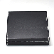 Plastic Imitation Leather Jewelry Set Boxes, with Velvet, Square, Black, 19.5x19.2x4cm(OBOX-Q014-28)