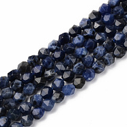 Natural Brazil Sodalite Beads Strands, Star Cut Round Beads, Faceted, 5~6x6mm, Hole: 1mm, about 59~60pcs/strand, 14.76 inch(37.5cm)(G-S368-003A)